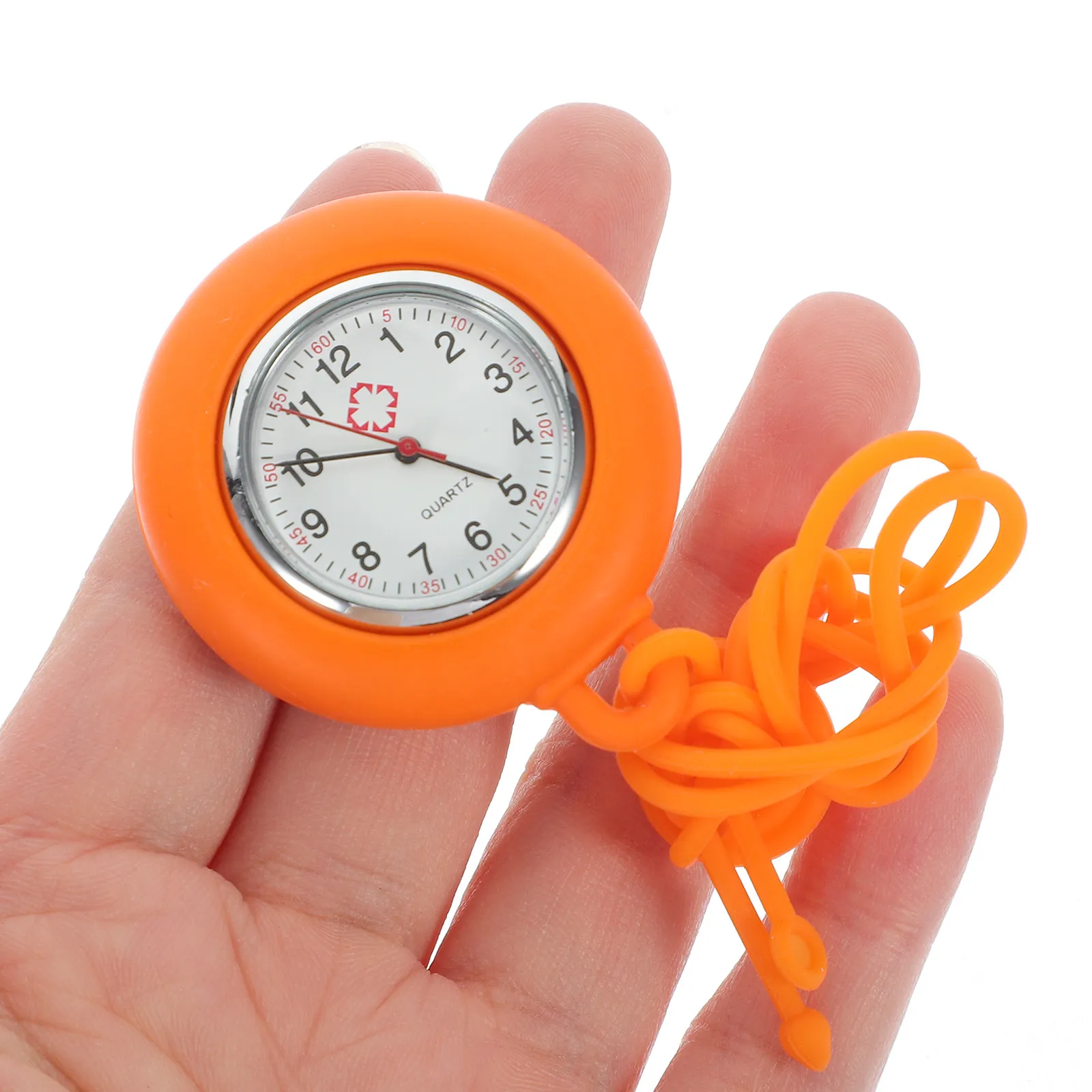 

1Pcs Nurse Round Watch Grade Silicone Hanging Pocket Watch for Clinical Staff Uniforms Orange Color Professional Gift