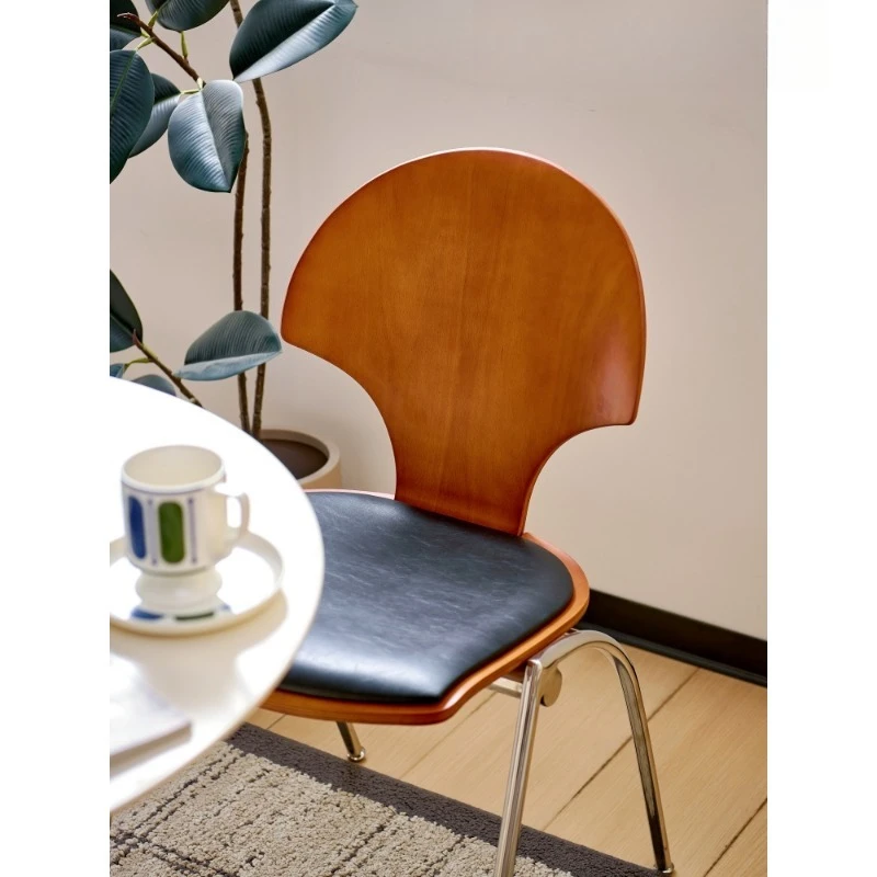 Medieval solid wood dining chair, stainless steel, household light luxury niche, leisure chair