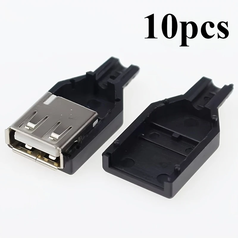 10pcs Type A USB interface (Male/Female), equipped with a black plastic cover, used for computer peripherals and port adapters.