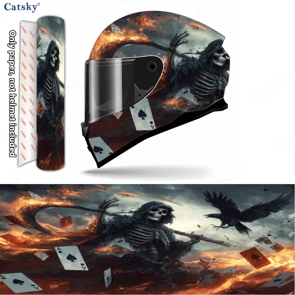 Flame Card Death Reaper Full face helmet vinyl packaging sticker, durable PVC material, artistic aesthetic graphic sticker, suit