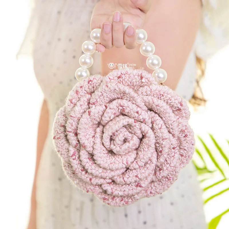 {حزمة المواد} محفظة كاميليا للعملات المعدنية، كرة الثلج DIY النسيج اليدوي فقط لحقيبة المعصم المزدحمة على شكل زهرة، محبوكة محلية الصنع #5