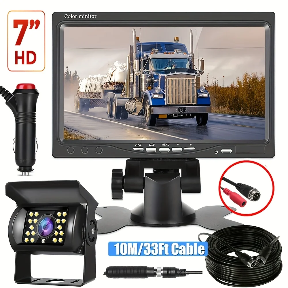 17.78cm Monitor Heavy Duty 4Pin Cable Car 18led Rear View Backup Camera Kit with Monitor Easy Installation for RV Bus Truck