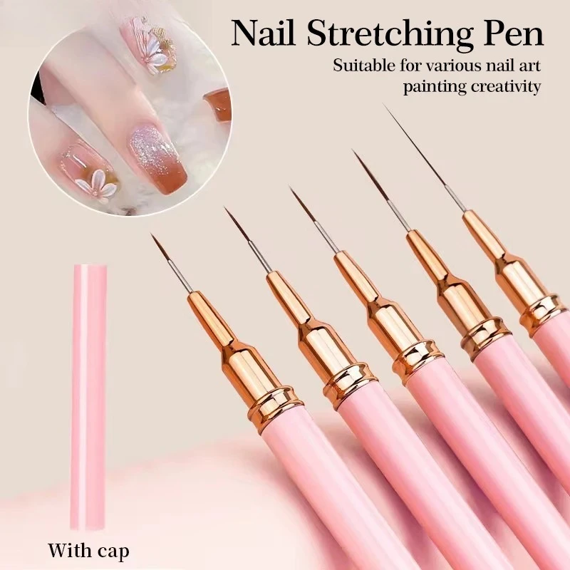 5 pezzi Set di pennelli per nail art Kit di pennelli per unghie in gel UV Linea a strisce francesi Pittura Disegno Penna per fiori Strumento per manicure professionale