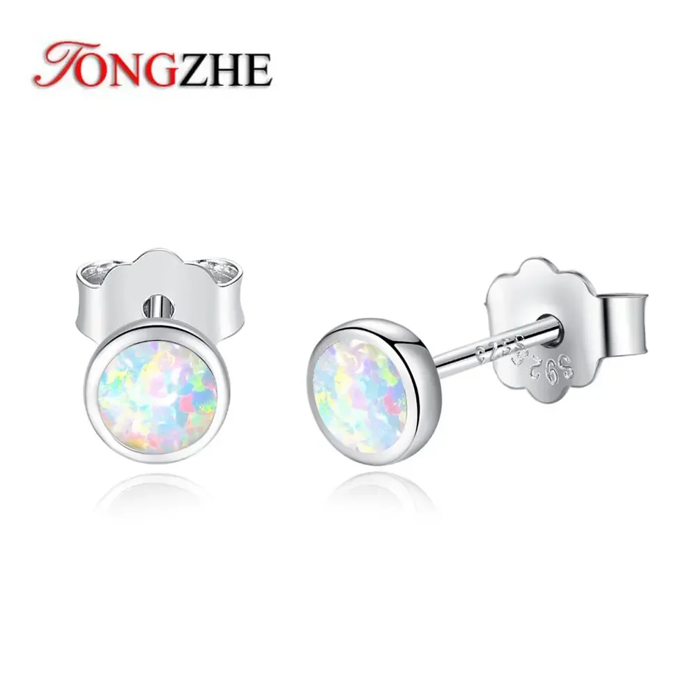 TONGZHE Blue Opal 925 Sterling Silver Korean Earrings For Women Small Stud Earrings Fashion Jewelry Gift For Girl