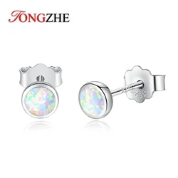 TONGZHE-pendientes coreanos de Plata de Ley 925 con ópalo azul para mujer, aretes pequeños, joyería de moda, regalo para niña