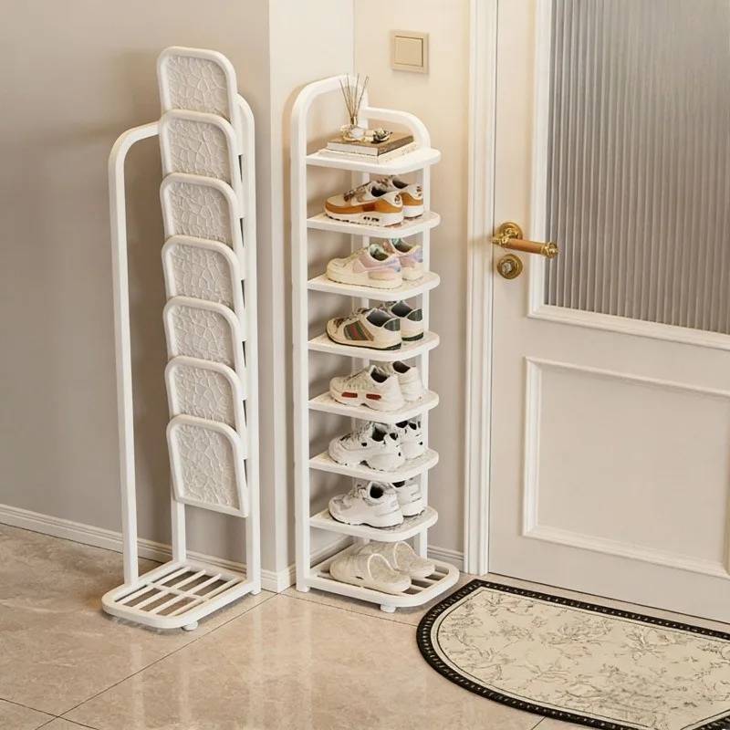 Folding shoe rack, small narrow door, multi-layer household simple new wrought iron dormitory shelf, shoe storage rack behin the