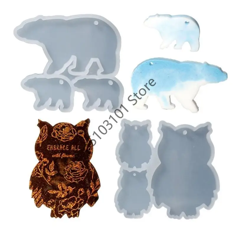 

X6HE Bear Owl Keychain Silicone Mold with Hole Keyring Pendant Handmade Mold Valentine's Day Birthday Gift Jewelry