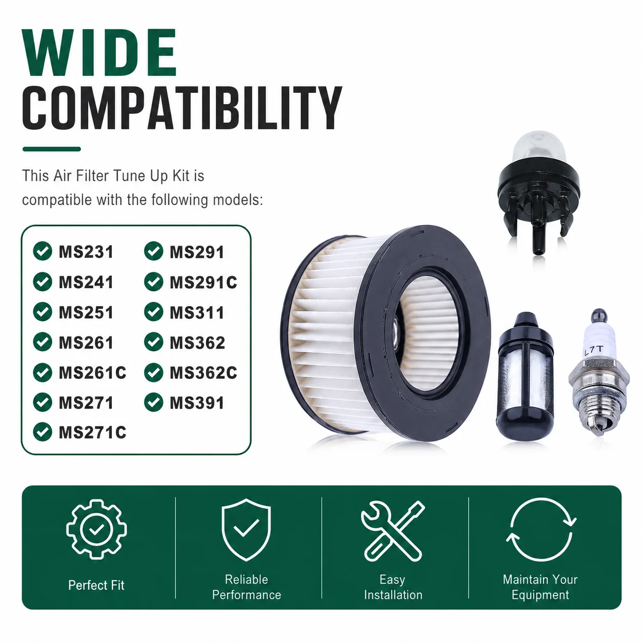 Air Filter Tune Up Kit for Stihl MS231 MS241 MS251 MS261 MS271, Replaces 1141 120 1604, with Spark Plug Fuel Filter Primer Bulb