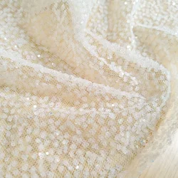 French White Wedding Dress Glue Printed Sequin Mesh Fabric Glitter Snow Silver Transparent Prom Dresses Net Fabric Fashion