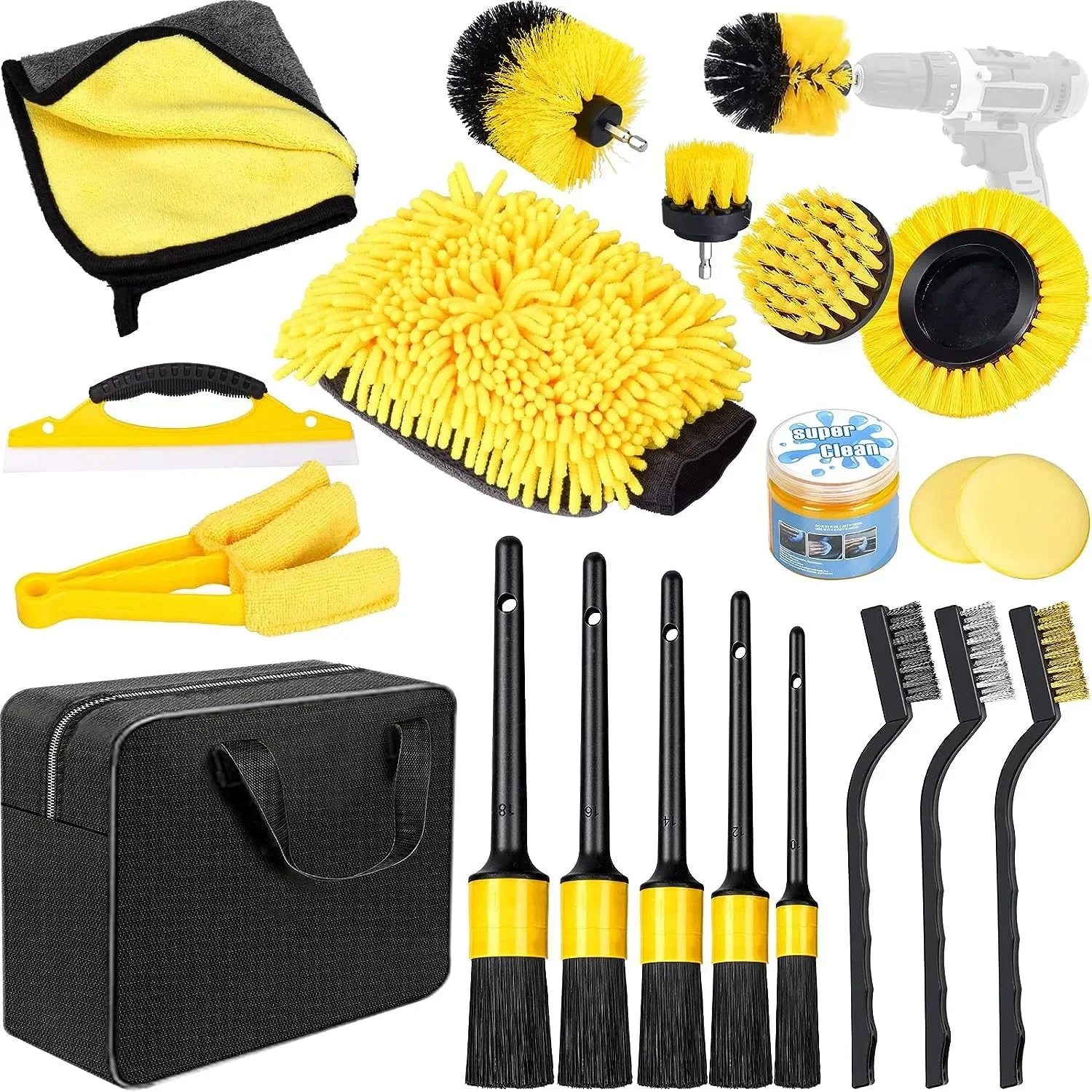 Car Cleaning Tools Kit,Car Detailing Brush Set with Carry Bag,Auto Drill Brush Set Pro Car Wash Kit for Car Interior&Exterior