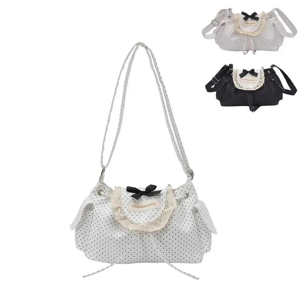 Gifts Lace Trim Bow Women's Shoulder Bag Polka Dot Adjustable Strap Messenger Bag Handbag Daily Outfits