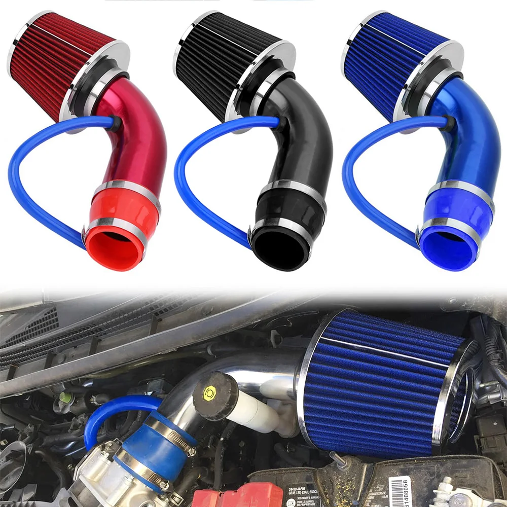 3 Inch 76mm Universal Cold Air Intake Pipe Kit Aluminum Turbo Induction Tube with Cone Air Filter Auto Air Intake Mod Parts