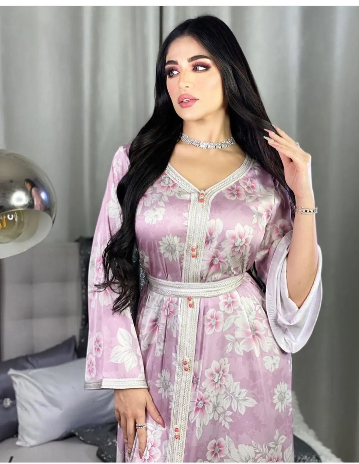 Ab038 Dubai vestido floral estampado jalabiya Dubai ropa de mujer musulmana