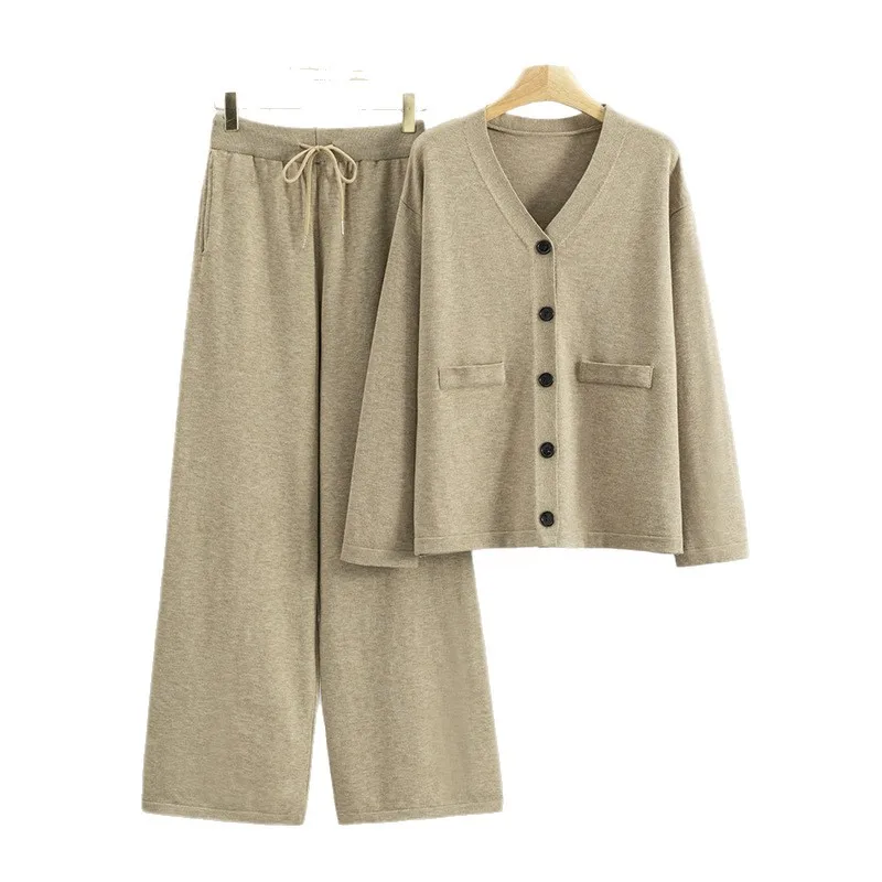 Women Knit Cardigan 2 Piece Set Sweater Coat Wide Leg Pants Suit Autumn Winter Office Lady Knitted Jacket Trousers Outfits 2026 view 5