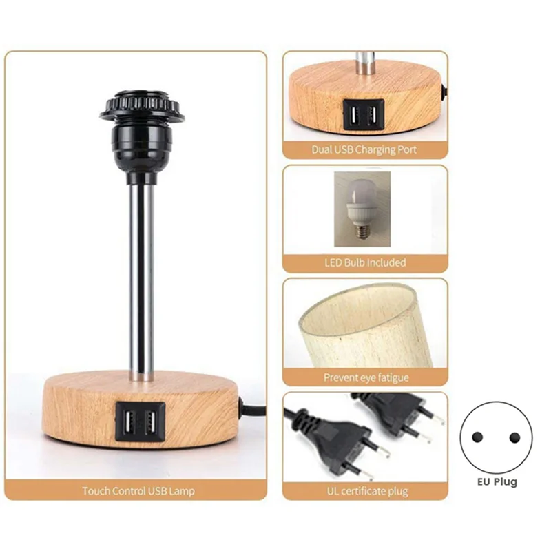 

LICE-2X Touch Control Small Table Lamp For Bedroom With 3 Lighting Modes For Living Room Dorm(LED Bulb Included)EU Plug
