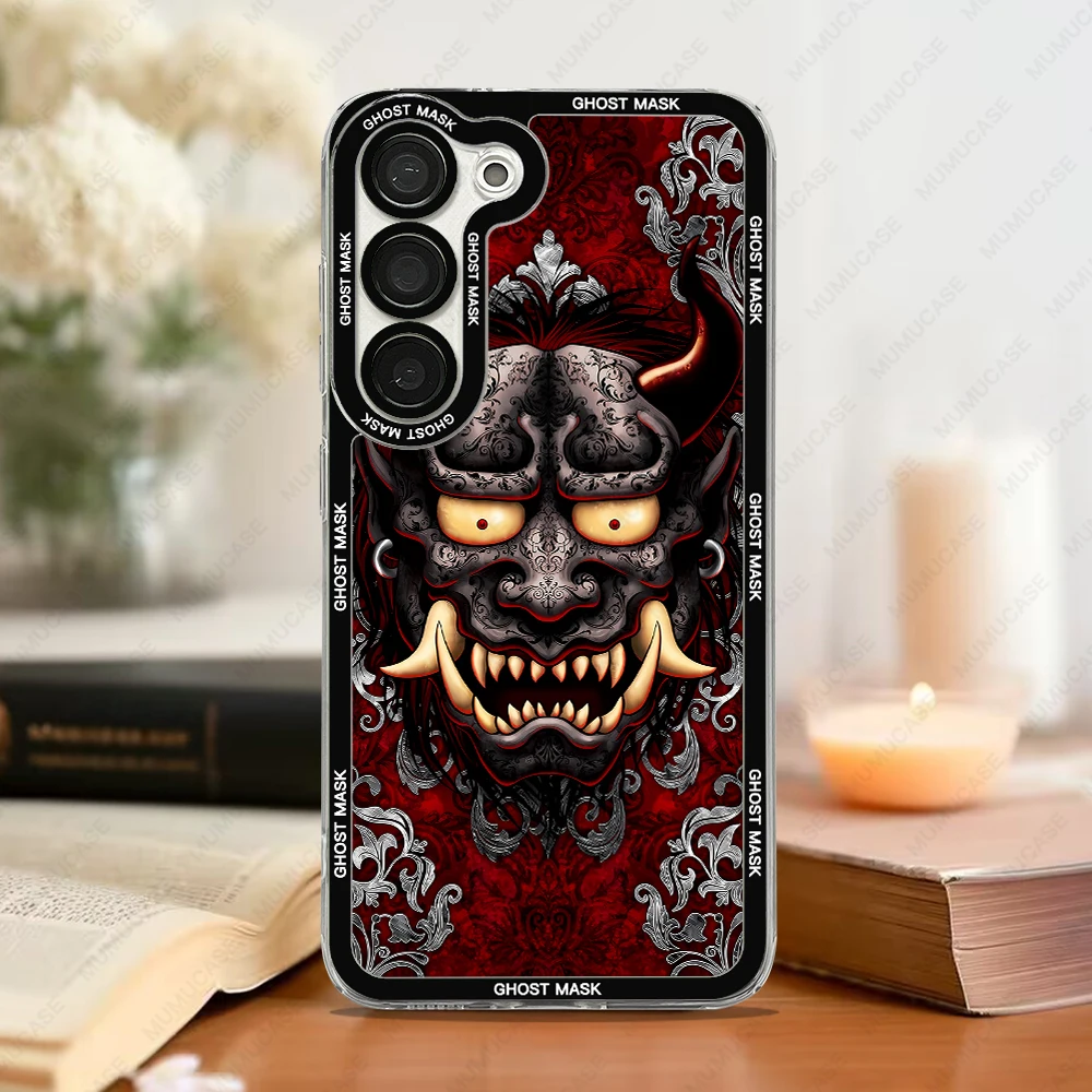 Japanese Ghost Mask Phone Case For Samsung Galaxy S25 S20 S21 S22 S23 S24 FE Plus Ultra A54 A25 A15 A55 5G TPU Cover