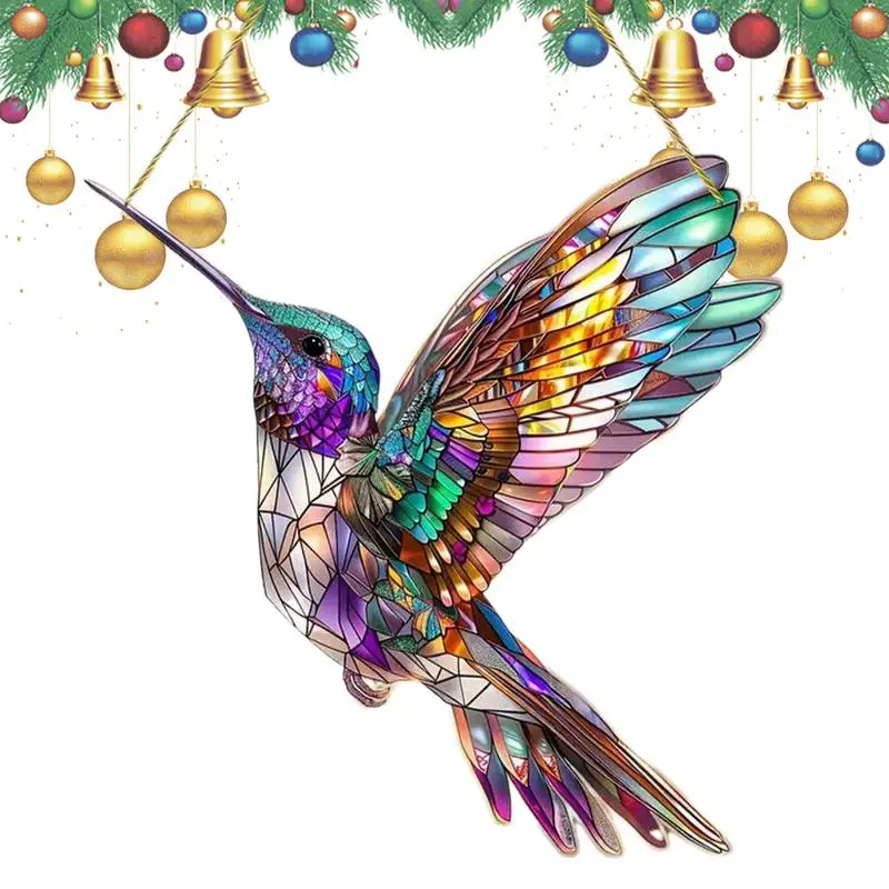 Acrylic Bird Ornament 2D Hummingbird Bird Pendant Indoor Outdoor Use Sunlight Catching Flat Art Bird Ornament For Balcony Living