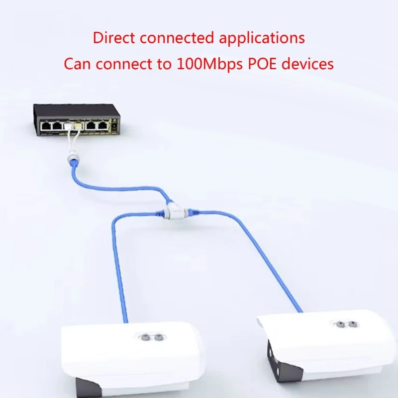 2024 New Two-in-One POE Splitter Networks Cable Connector for Security Camera Installation Three-way RJ45 Connector Accessories