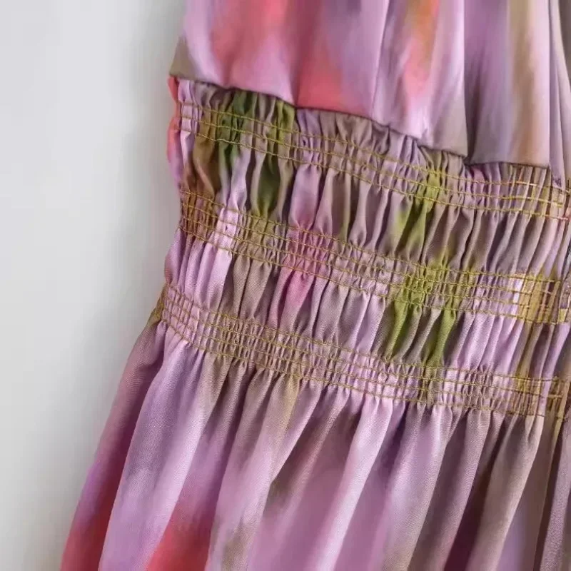 여성용 민소매 백리스 V넥 원피스, 섹시 프린트 하이 웨이스트 캐미솔 롱 드레스, 2024 여성용 하이 스트리트웨어 로브, 패션