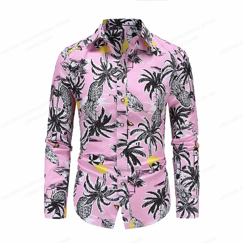 Casual uomo Plus Size Social Vintage Fashion Floral Leaf Pattern camicia a maniche lunghe Harajuku Vacation Y2k abbigliamento personalizzato nuovo