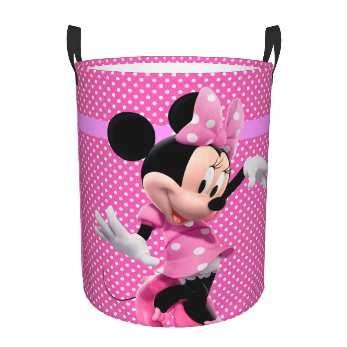 Custom Minnie Mouse Polkadot Anime Laundry Basket Collapsible Large Capacity Clothing Storage Bin Baby Hamper