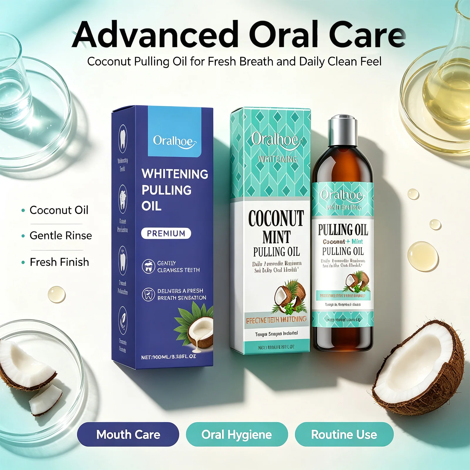 Oralloe Coconut Oil Pulling Mouthwash for Mint Mouthwash Teeth Deep Cleaning for Teeth Gum Fresh Breath with Tongue Scraper