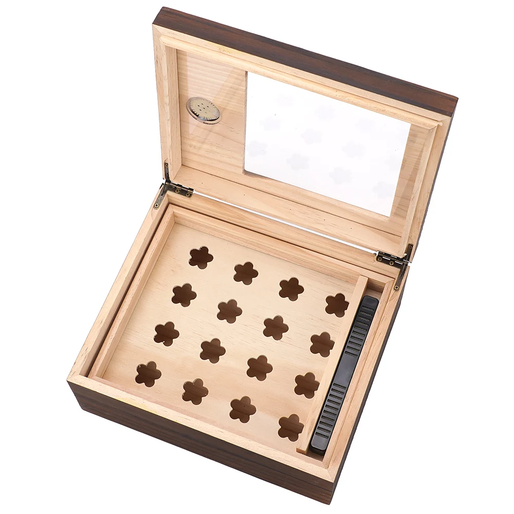 Humidor de puros con tapa de cristal, caja de puros con higrómetro, bandeja de madera de cedro, divisor, estuche de almacenamiento de madera, capacidad para 20-50 cigarros