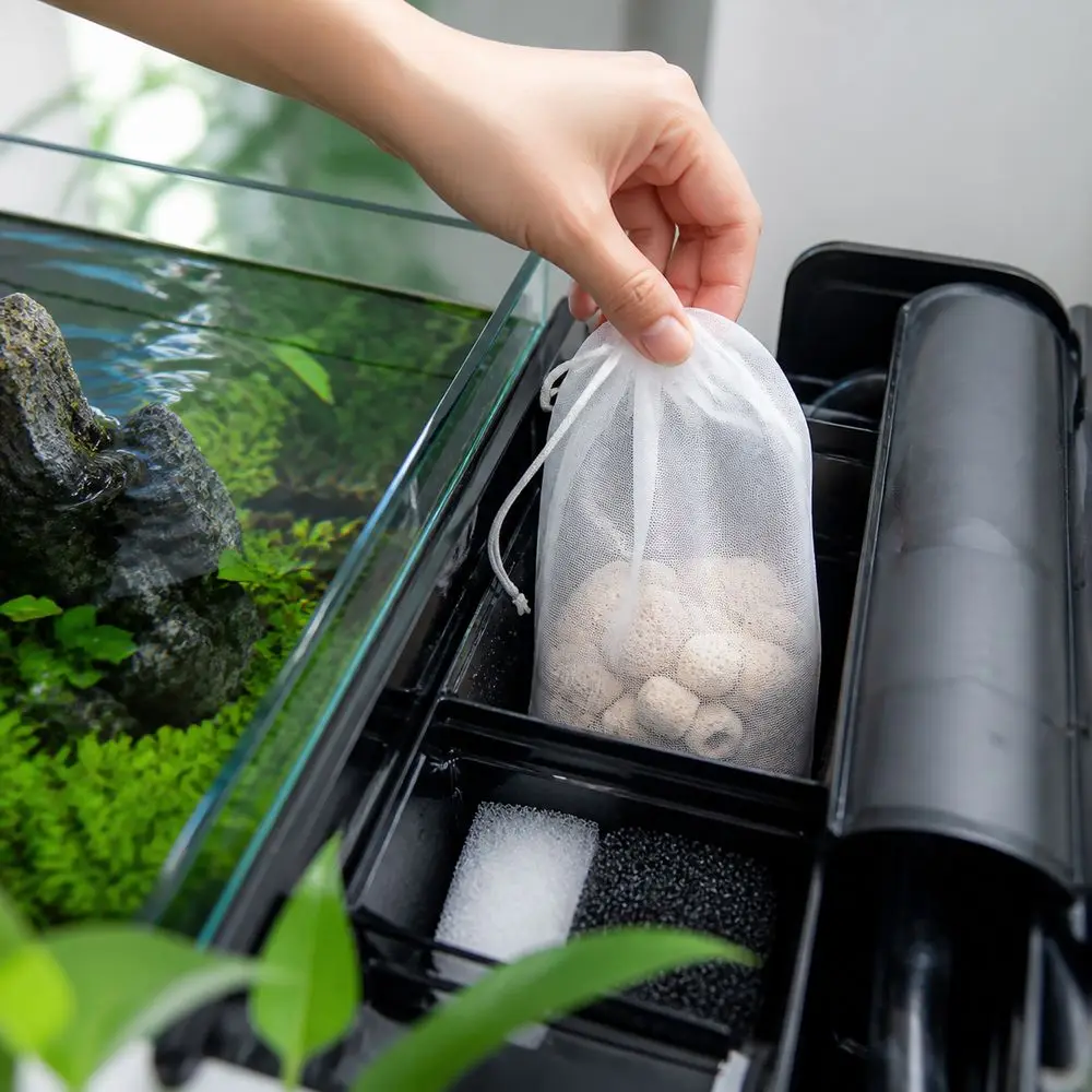 Nylon Aquarium Filter Bag Drawstring Closure Reusable Fish Tank Filter Bag High Density Fine Mesh Aquarium Filter Sock