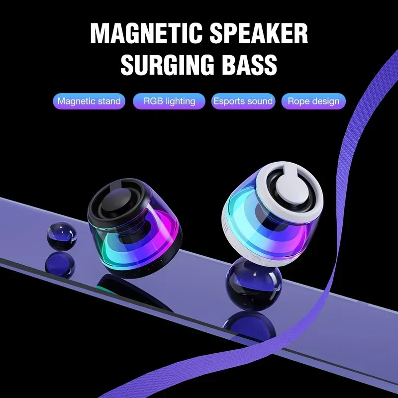 BT5.3 Magnetic Bluetooth Speaker RGB Mini Portable Gaming Speaker Magnetic Phone Holder Ring Wireless Sound Box Stereo Sound - Image 4
