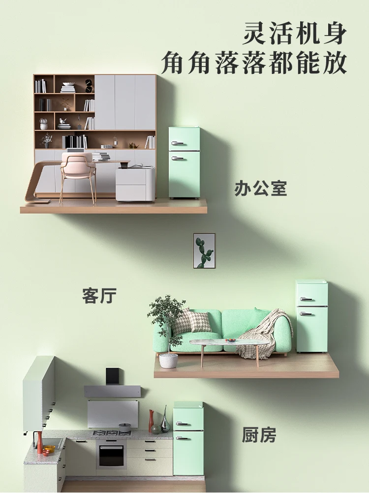 NAN JI REN Retro ประตูตู้เย็นบ้านประหยัดพลังงานประหยัดพลังงาน58L Electroplated Silver Door Handle Black Mini ตู้เย็น