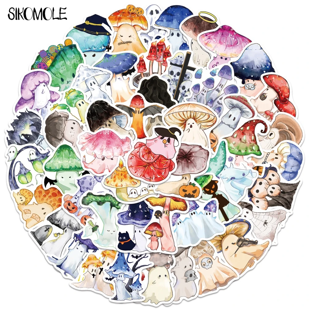 10/30/50PCS Cartoon Halloween Ghost Mushroom Stickers Decals DIY Laptop Guitar Skateboard Waterproof Graffiti Sticker Kids Gift