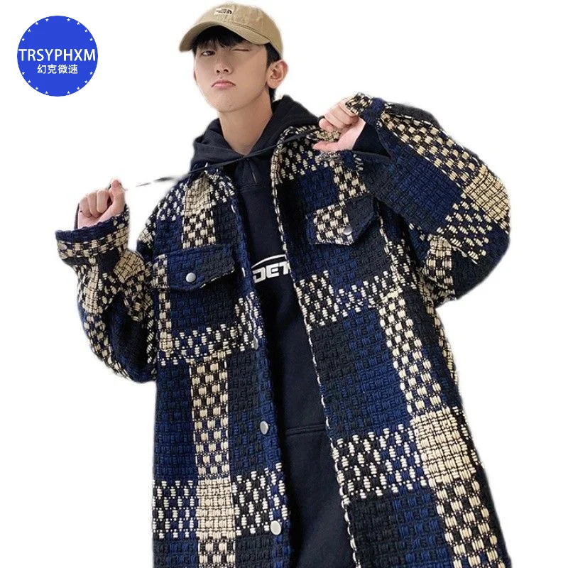 

TRSYPHXM 2024 new American high street woven loose checkered jacket for men, trendy jacket for men