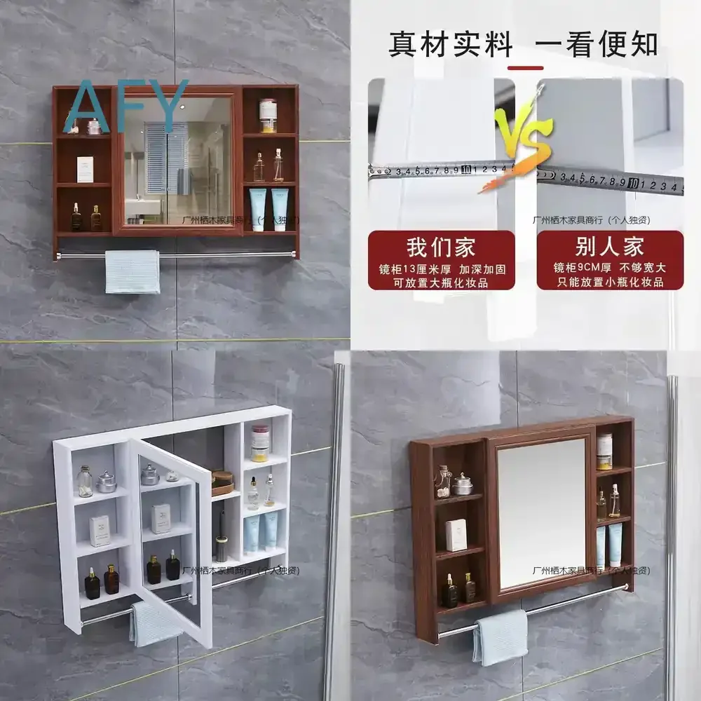 Waschraum-Spiegelschrank für Badezimmer, Wandmontierte Ablage, Spiegelbox für Toilette, Waschbecken, Schminkspiegel, Aufbewahrungsorganizer