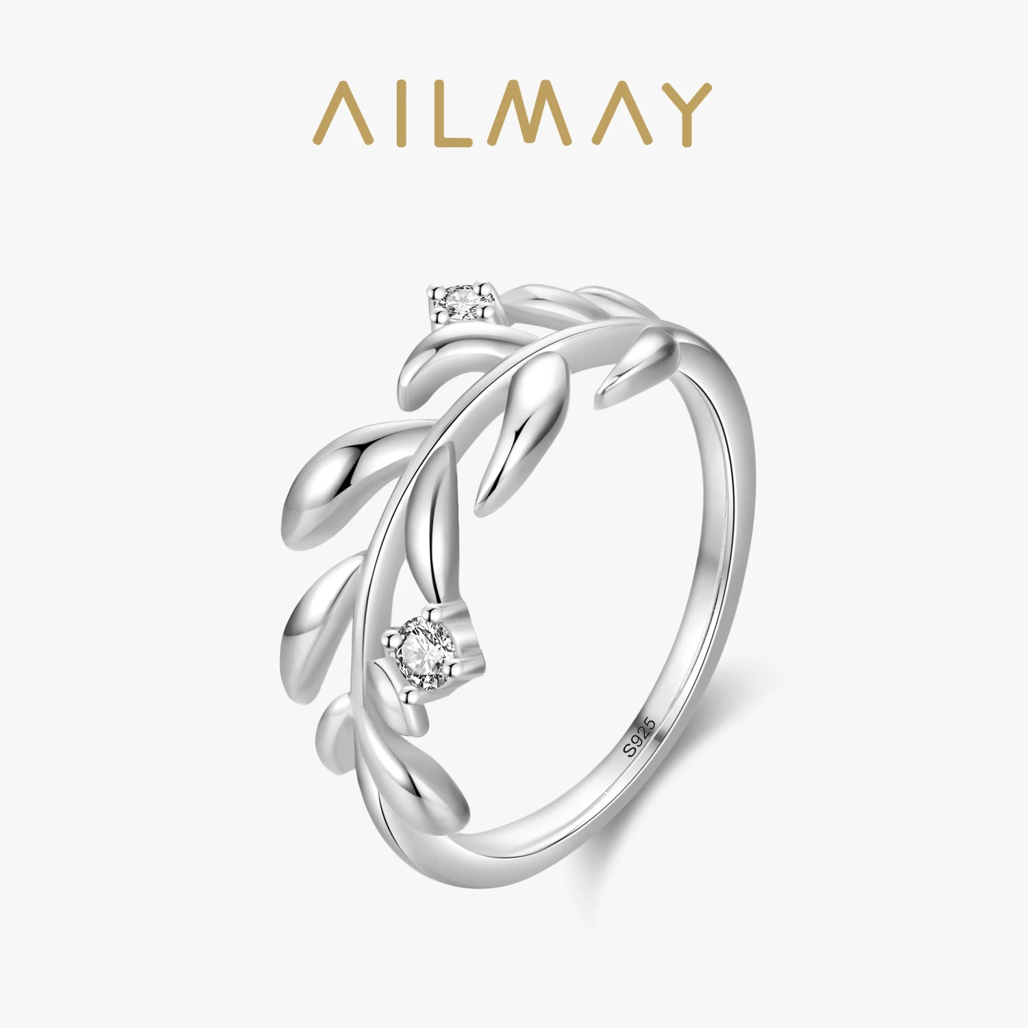 Ailmay 100% 925 Sterling exquisite Plant Silver Tree Branch leaves Finger Rings For Women Girls Anti-allergy Fine Jewelry Gifts