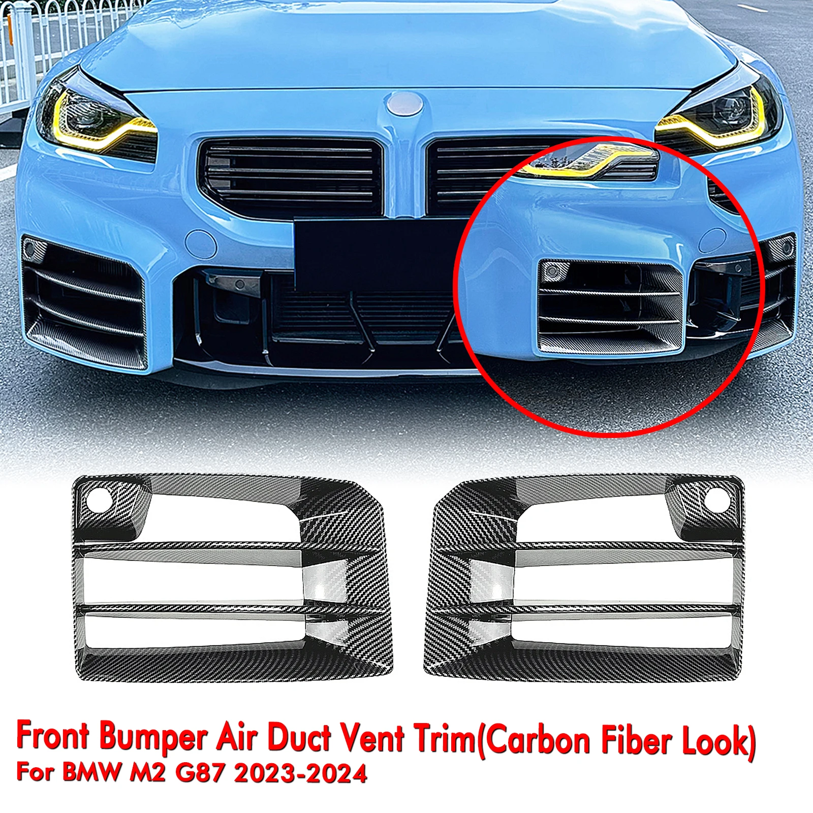 For BMW M2 G87 2023-2024 Front Bumper Air Duct Vent Trim Carbon Fiber Look/Gloss Black Side Fog Light Intake Frame Cover Grill