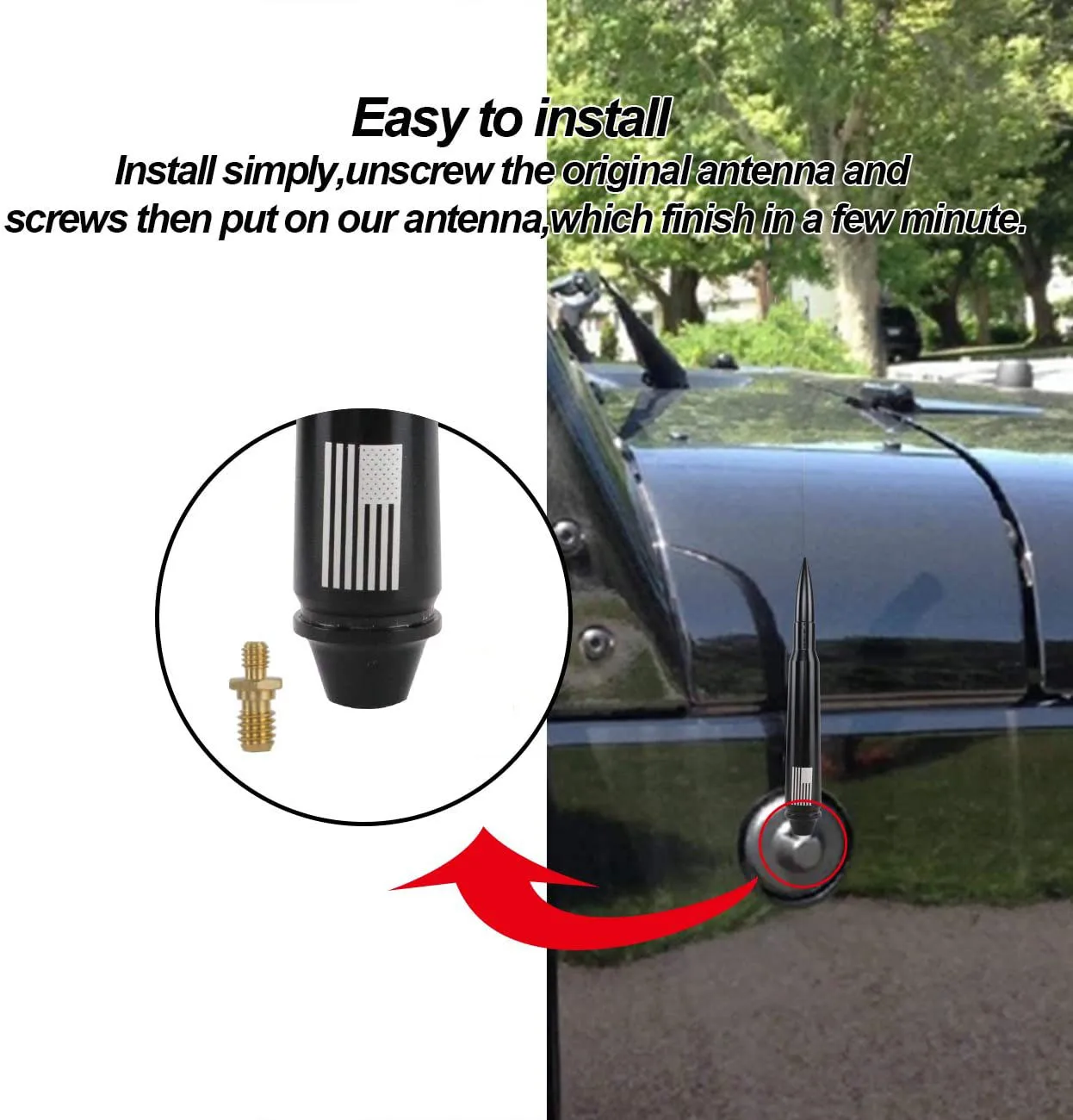 ABS Antenna Base 50 Caliber Bullet Aluminum Antenna For Jeep Wrangler JK JKU JL JLU TJ Gladiator JT 1997-2022 Car Exterior Decor — zdjęcie 5