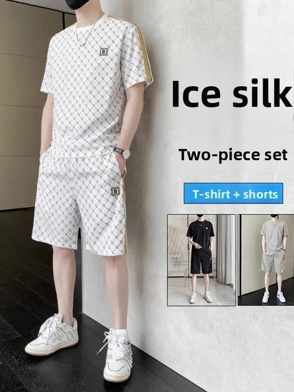 

Pierre Cardin Men's Ice Silk Qui Dry Sports Suit Summer Thin ort Sve orts Casual Trendy Two Piece Set T-irt orts