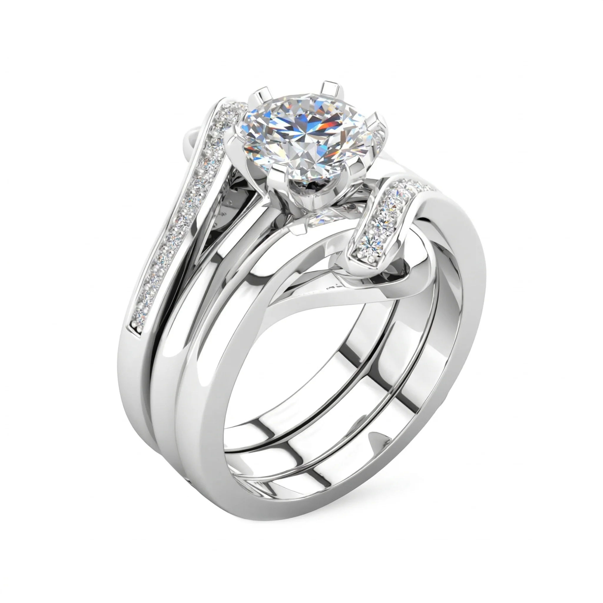 Luxury 1CT Moissanite Wrap Ring S925 Silver D VVS1 Three Layer Pave Promise Wedding Jewelry Gift For Her Bridal