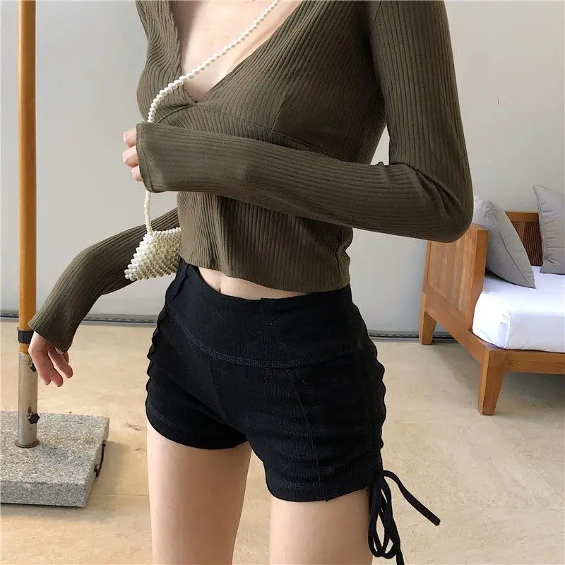 

Эластичные шорты с завязками на талии для подтяжки ягодиц, женские летние шорты для йоги с высокой талией, удлиняющие ноги