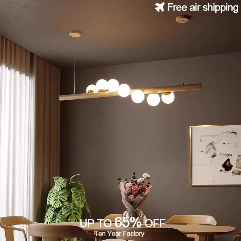 G9 LED Wooden Sphere Nordic Style Ceiling Hanging Pendant Lights For Kitchen Island And Dining Area Home Decoration