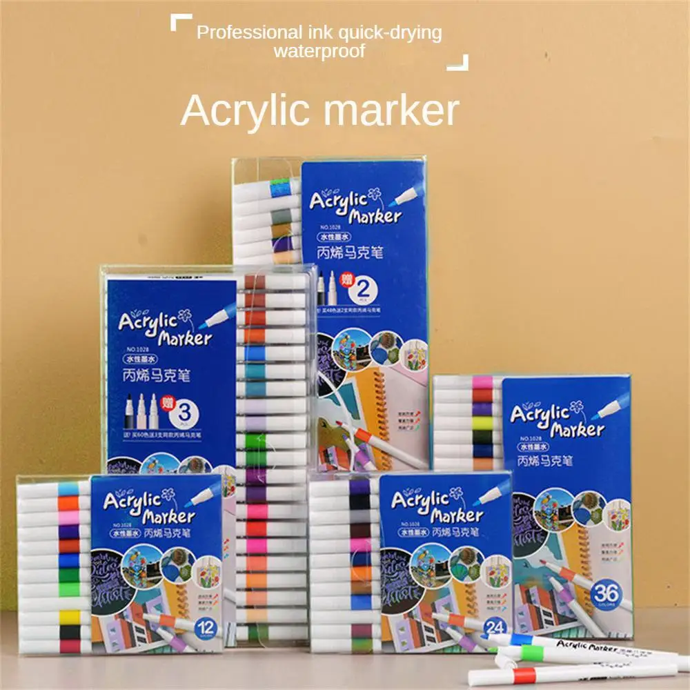 12-80 Colors Acrylic Marker Rock Painting Kit for Kids Children Stone Paint Pens Set Ceramic Glass Wood DIY Crafts Art Supplies