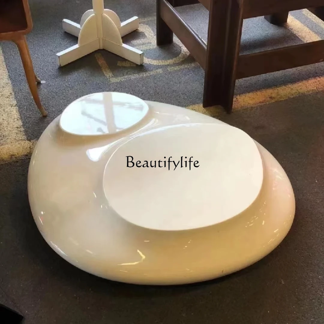 

Nordic minimalist designer pebble special-shaped coffee table art color matching fiberglass edge table