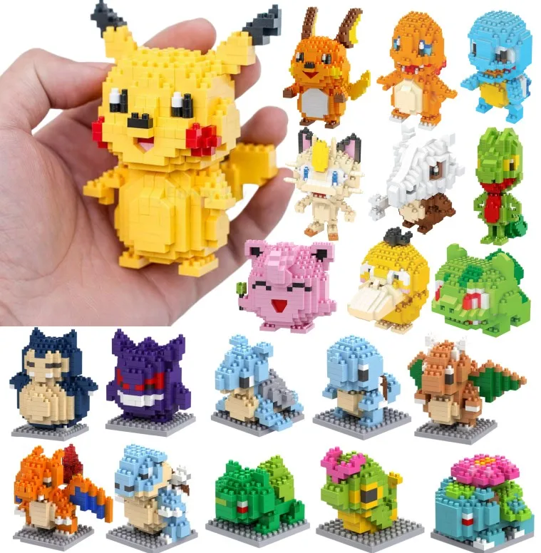 75 Elementów Klocków do Składania Pokemonów Anime Picachu Charizard Lalka Blastoise Bulbasaur Gengar Zabawka z Klocków dla Dzieci na Prezent