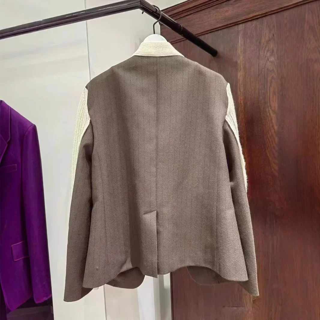 2024 Herfst losse patchwork gebreide colbert met lange mouwen, top dames winterjas dames