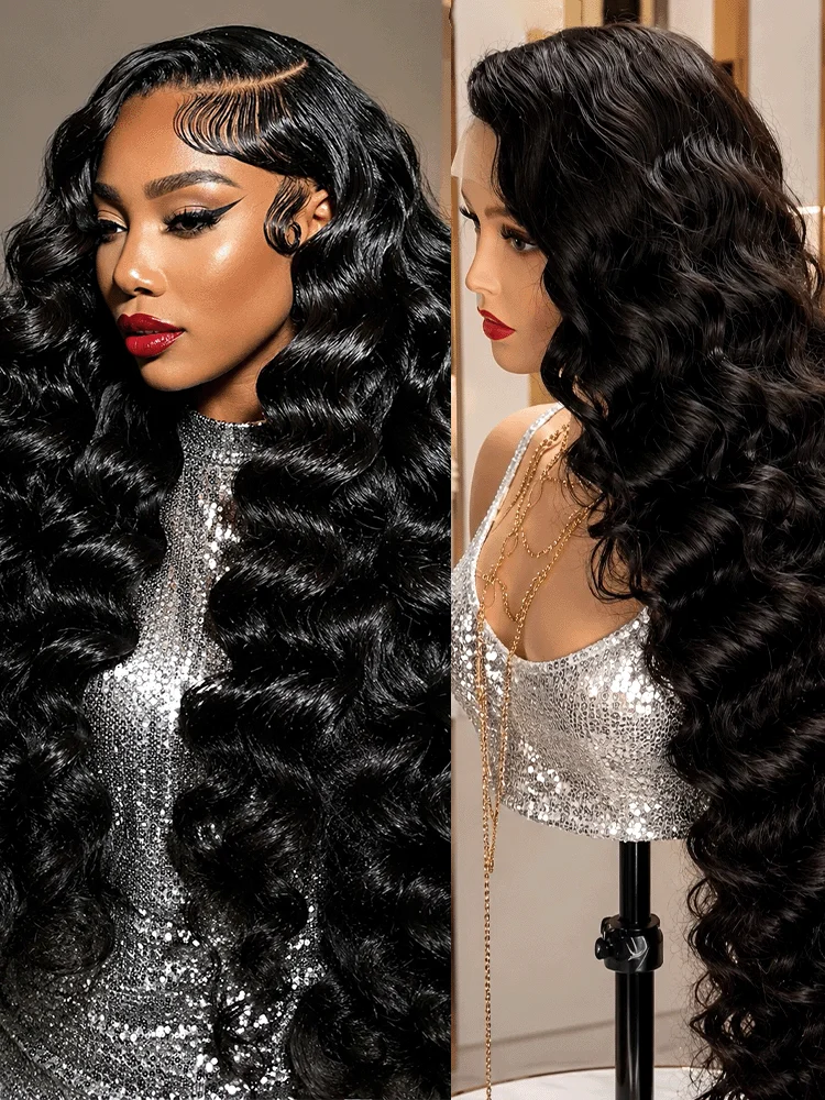 

200% 250% Density Loose Deep Wave Curly Raw Virgin Human Hair Wigs 360 Full Lace Wig Water Wavy 13x4 13x6 HD Transparent Lace Frontal Wig Preplucked Baby Hair For Women 38 40 46 Inch Pre Bleached Knots Brazilian Remy Hair Wig