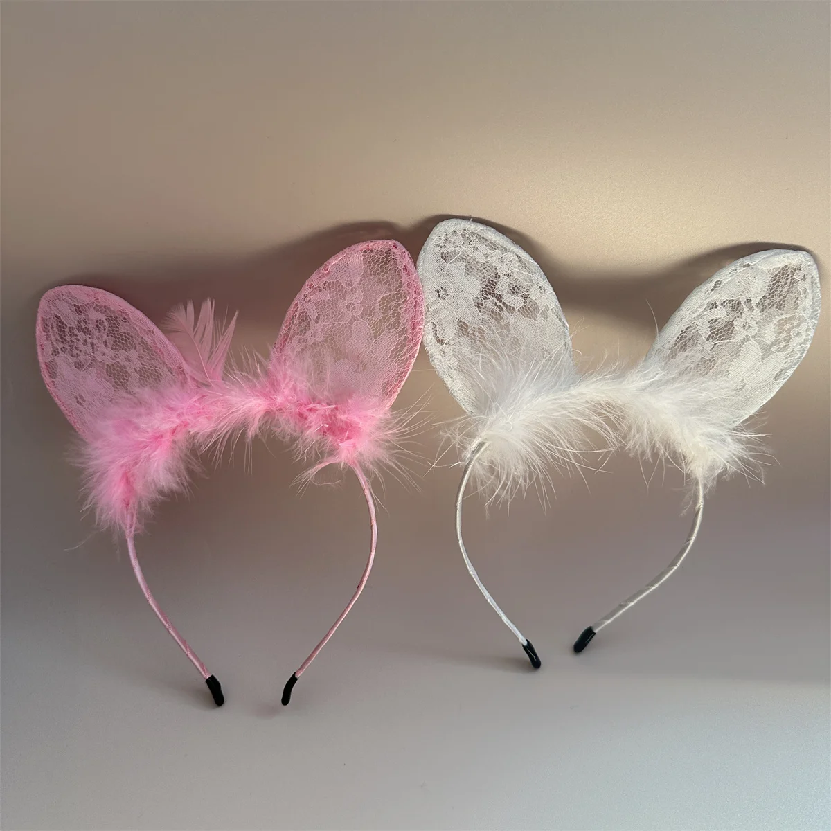 Sexy White Black Head Bezel Hairy Feather Lace Cat Ears Cute HairBand Solid Color Cosplay Headdress Girls Women Hair Accessories