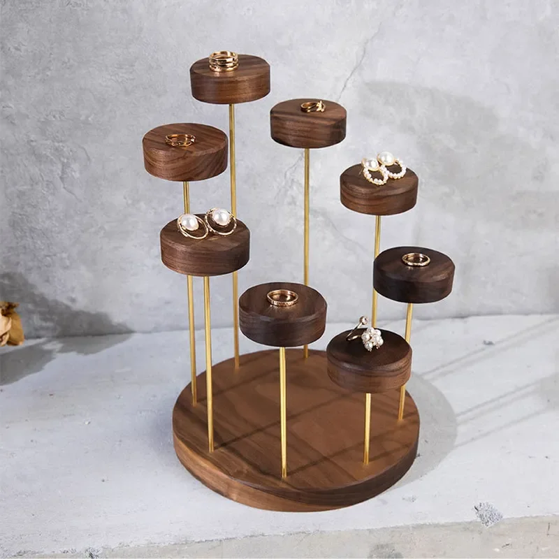 Creative geometric jewelry rack light luxury walnut creative high-end shopping mall store jewelry display props