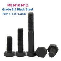 M8 M10 M12 Black 8.8 Grade Outside Hex Head Bolts Thread External Hexagon Screw Bolts Pitch 1.0/1.25/1.5mm