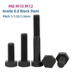 M8 M10 M12 Black 8.8 Grade Outside Hex Head Bolts Thread External Hexagon Screw Bolts Pitch 1.0/1.25/1.5mm