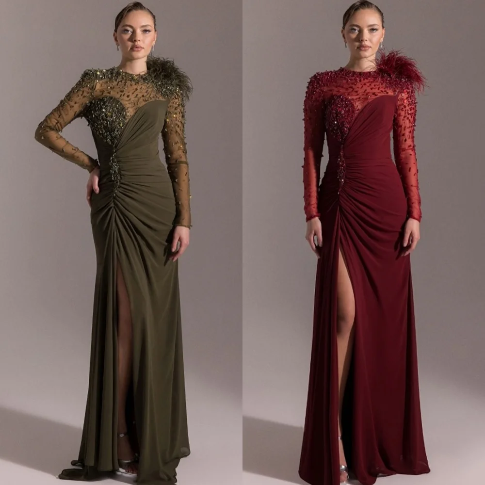 

Customized Formal Burgundy Jersey Evening Dresses Classic Long Sleeves Homecoming Dresses Modern Special Occasion Gowns